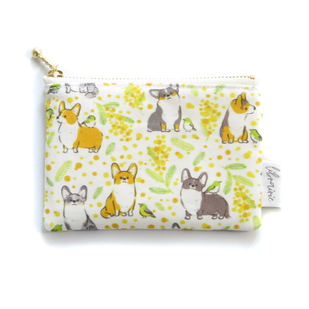 Kogipochi Corgi, Wild Birds, Mimosa and Coin Case Card Case - 化妆包/杂物包 - 棉 黄色