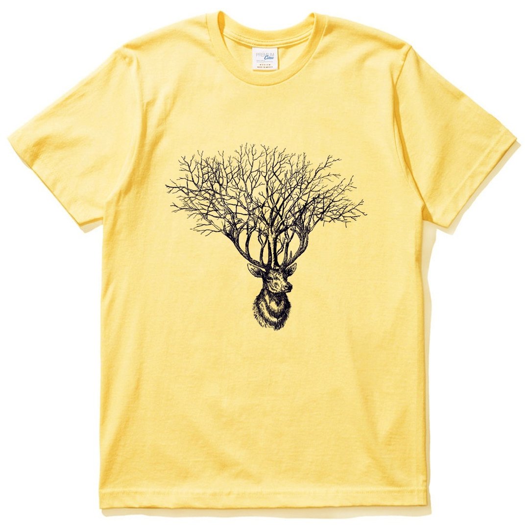 Deer Tree【现货】短袖T恤 黄色 鹿树麋鹿设计文青自创品牌动物 - 男装上衣/T 恤 - 棉 黄色