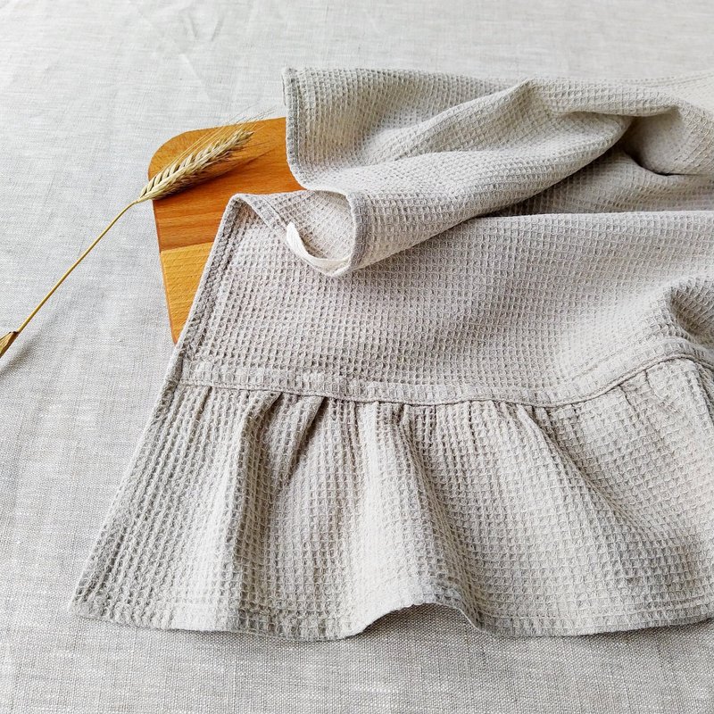 Linen towels kitchen, Waffle towel organic, Tea towel 50x70cm, Towel gift set - 毛巾浴巾 - 亚麻 灰色
