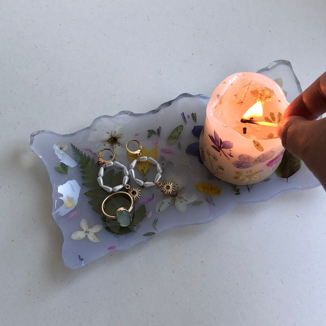 Blue stand for jewelry, Flower jewelry storage, Flower palette, Gift for her - 植栽 - 树脂 蓝色