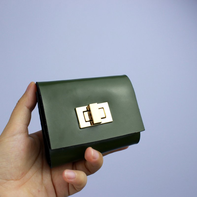 zemoneni 全手作 牛皮 迷你皮夹 一手握钱夹 墨绿色 - 皮夹/钱包 - 真皮 绿色