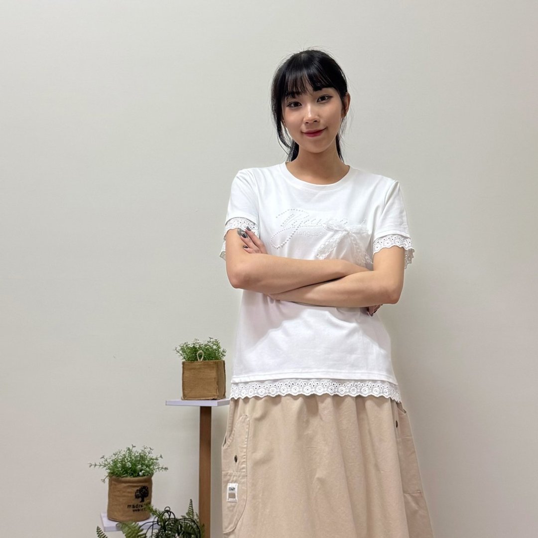 蝴蝶结蕾丝上衣 - 女装上衣 - 其他材质 