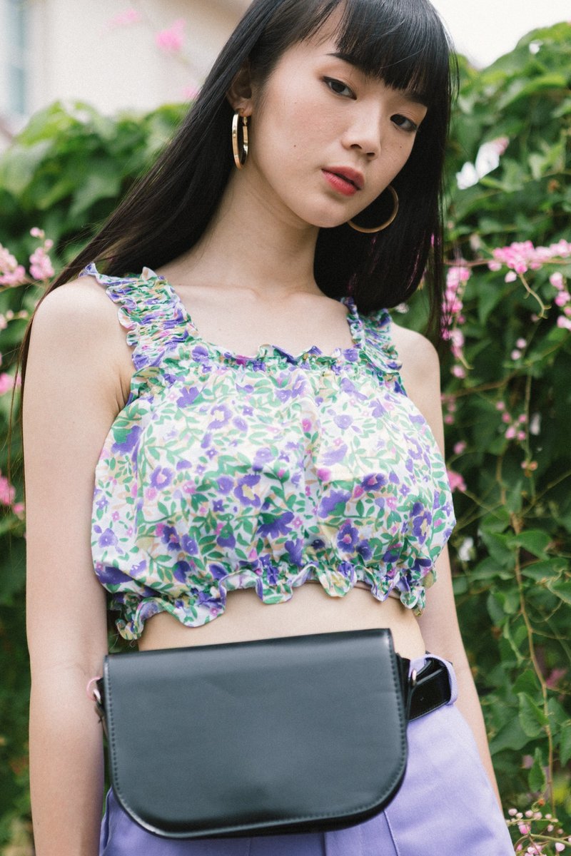 Highestjump Toffy Sweet violet flower - 女装上衣 - 棉．麻 紫色