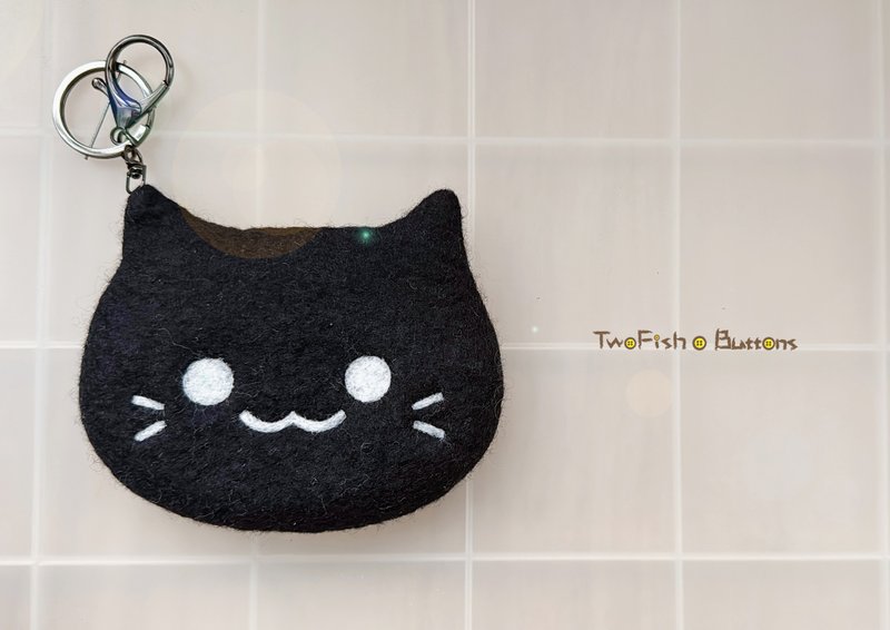 猫咪.小黑猫【悠游卡套 . 羊毛毡】 - 证件套/卡套 - 羊毛 黑色