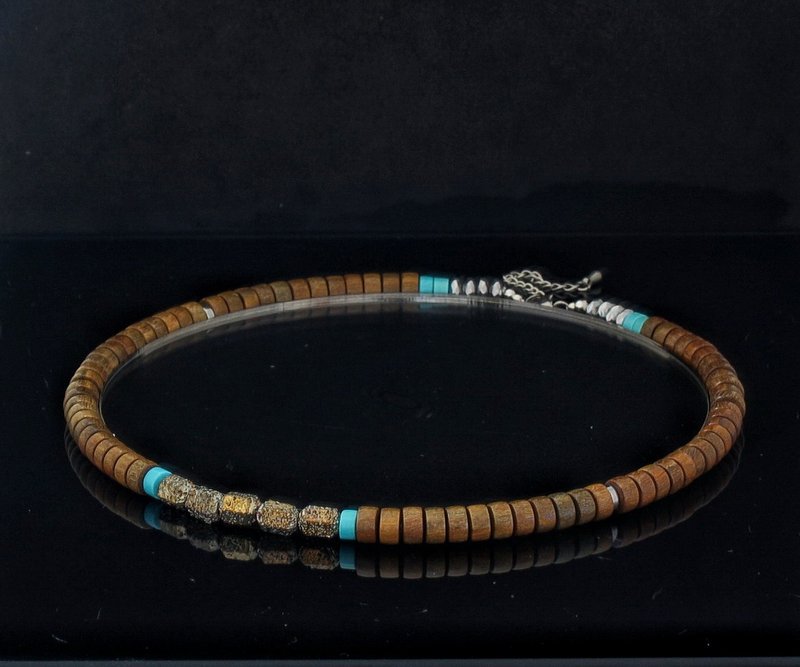 7mm 绿檀香木珠+赤铁矿石, 松石短颈链 ( HKA3013 ) - 项链 - 宝石 