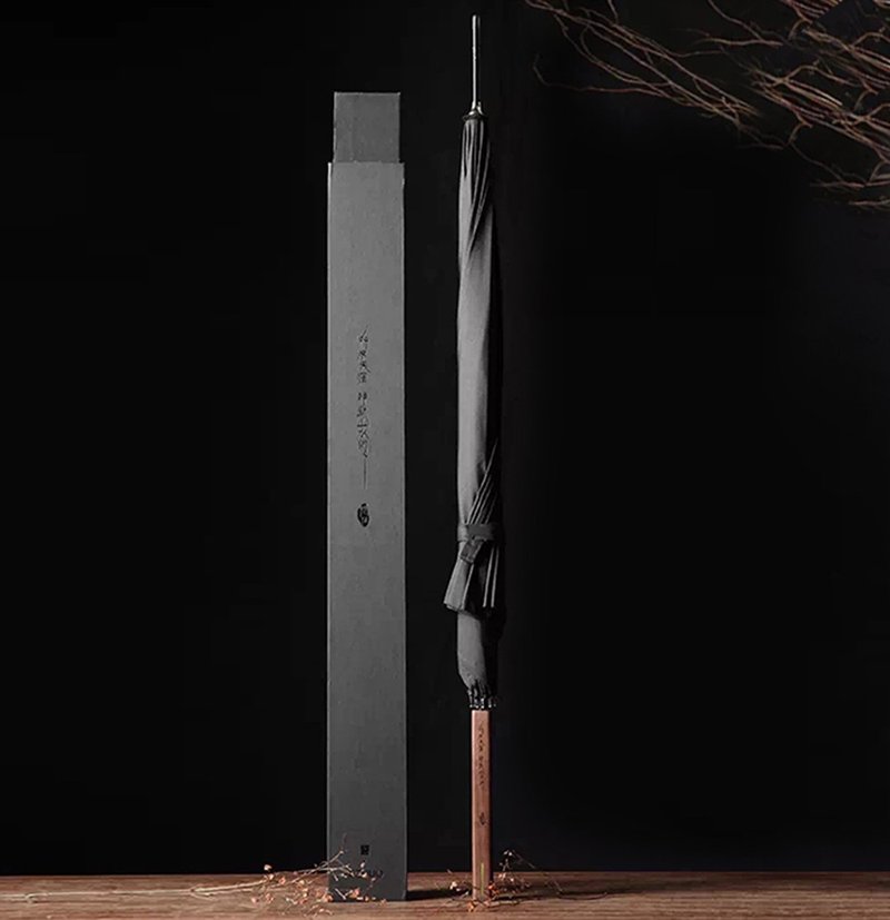 簦泇/黑色伞 超泼水 雨伞 长柄 防晒 黑胡桃黄铜手工原创 - 雨伞/雨衣 - 其他人造纤维 黑色