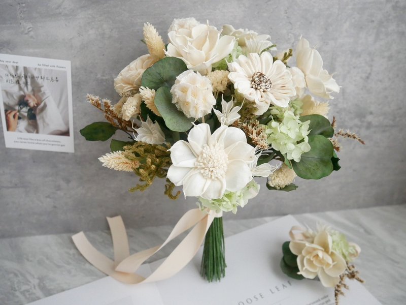 自然型手绑干燥花捧花【纯粹白系】外拍/婚礼捧花/新娘捧花/婚摄 - 干燥花/捧花 - 植物．花 白色