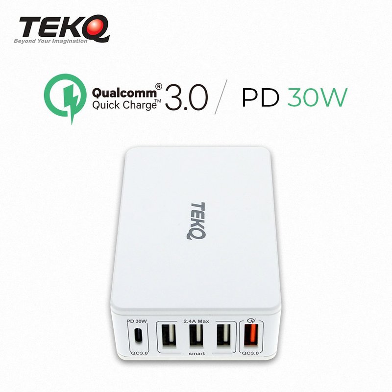 【TEKQ】5孔 63W USB-C/USB PD QC 旅充 五合一多功能充电器 - 充电宝/传输线 - 其他材质 白色