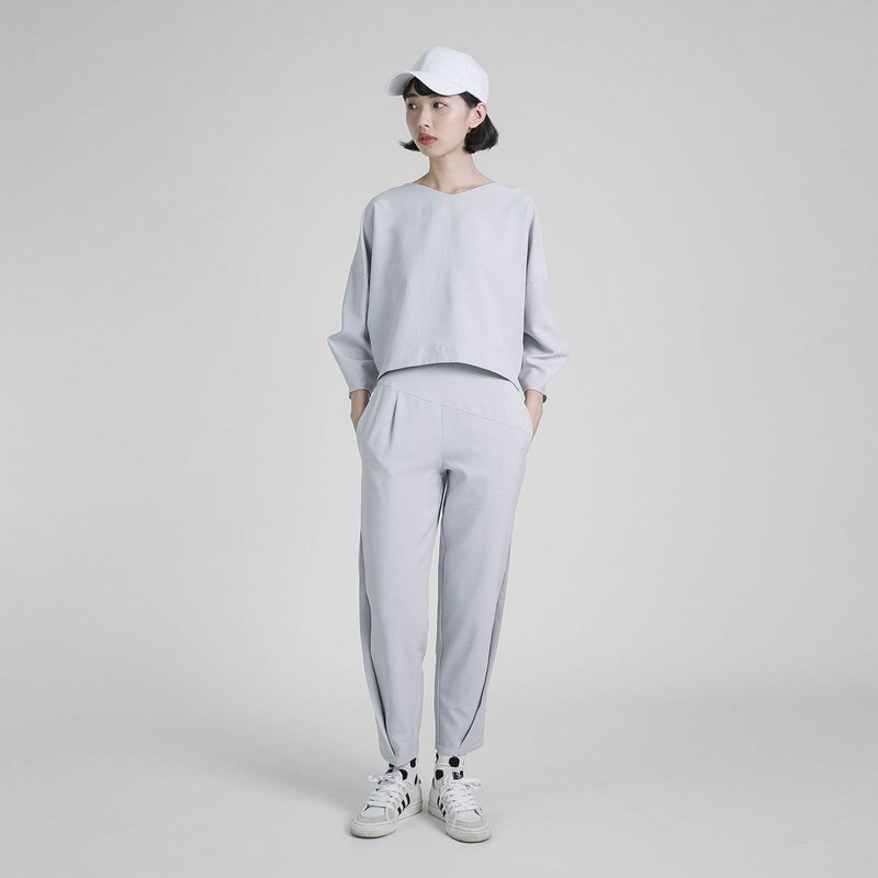 Roaming 漫游九分造型裤_8AF201_大理石灰 - 女装长裤 - 棉．麻 灰色