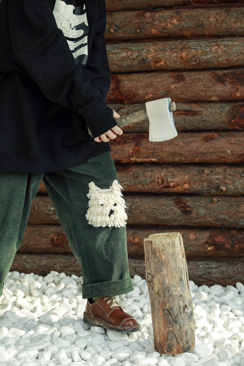 【绿野仙踪】手工编织泡面狗日系复古灯芯绒阔腿裤 - 女装长裤 - 棉．麻 