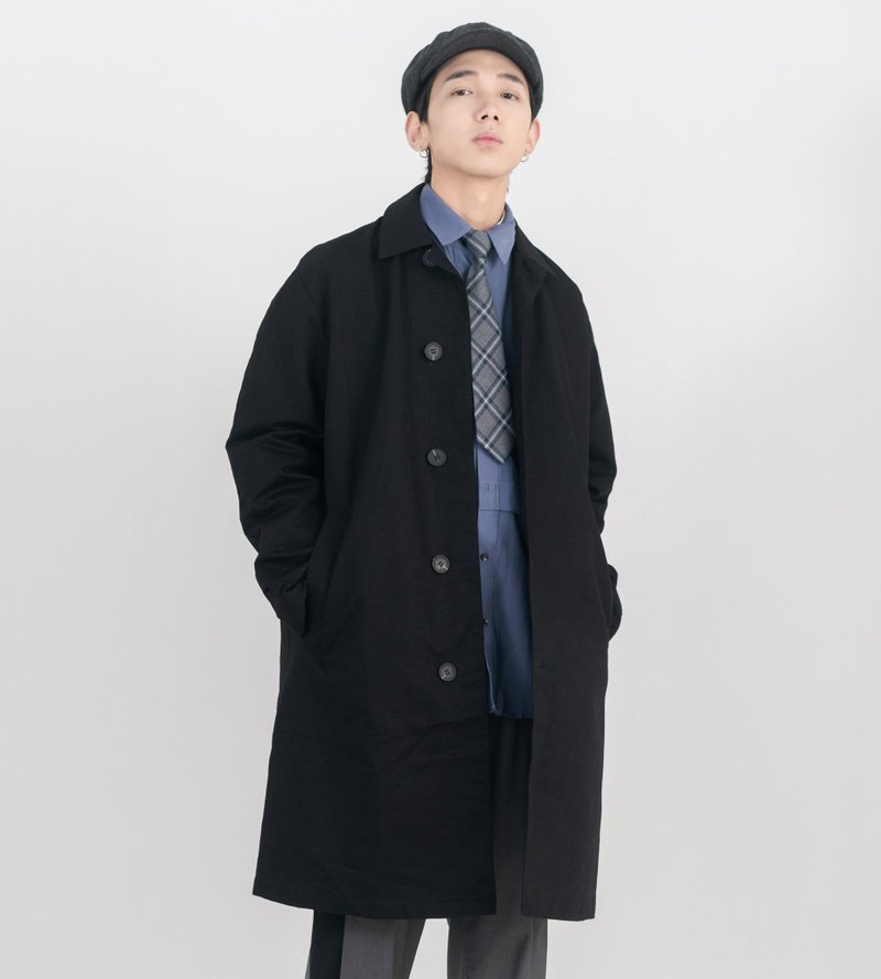 黑色绗缝夹里两用领大衣 通勤风衣 男女同款 独立设计 - 女装西装外套/风衣 - 其他人造纤维 黑色