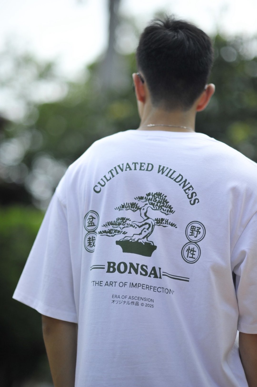 Bonsai-G01 原创插画落肩T - 女装 T 恤 - 棉 白色