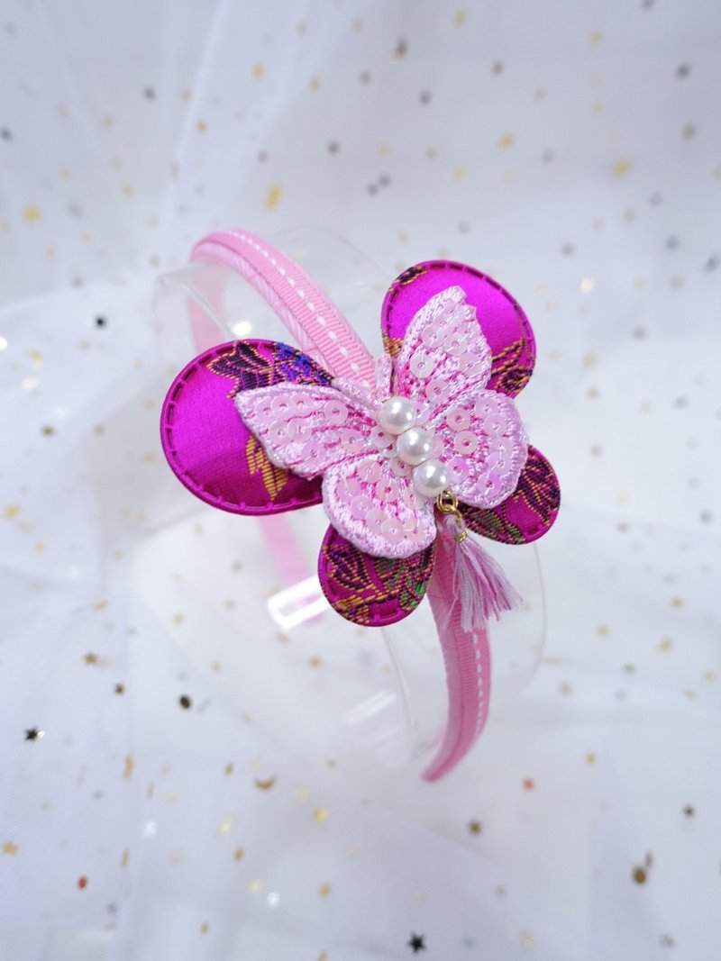 粉红色蝴蝶发箍头箍 农历新年儿童发饰 - 发饰 - 其他材质 