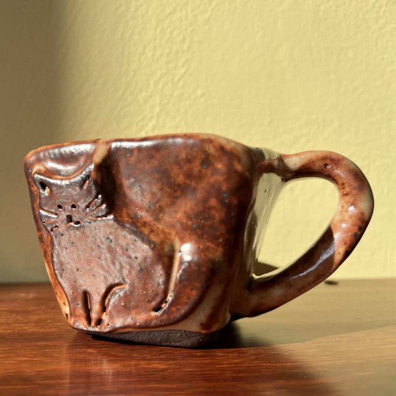 橘猫咖啡杯 / 陶 / 志野釉 - 咖啡杯/马克杯 - 陶 橘色