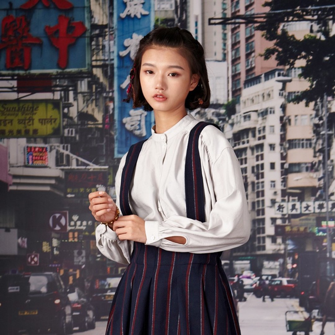 kitann ino 复古百褶衬衫 - 女装衬衫 - 聚酯纤维 蓝色