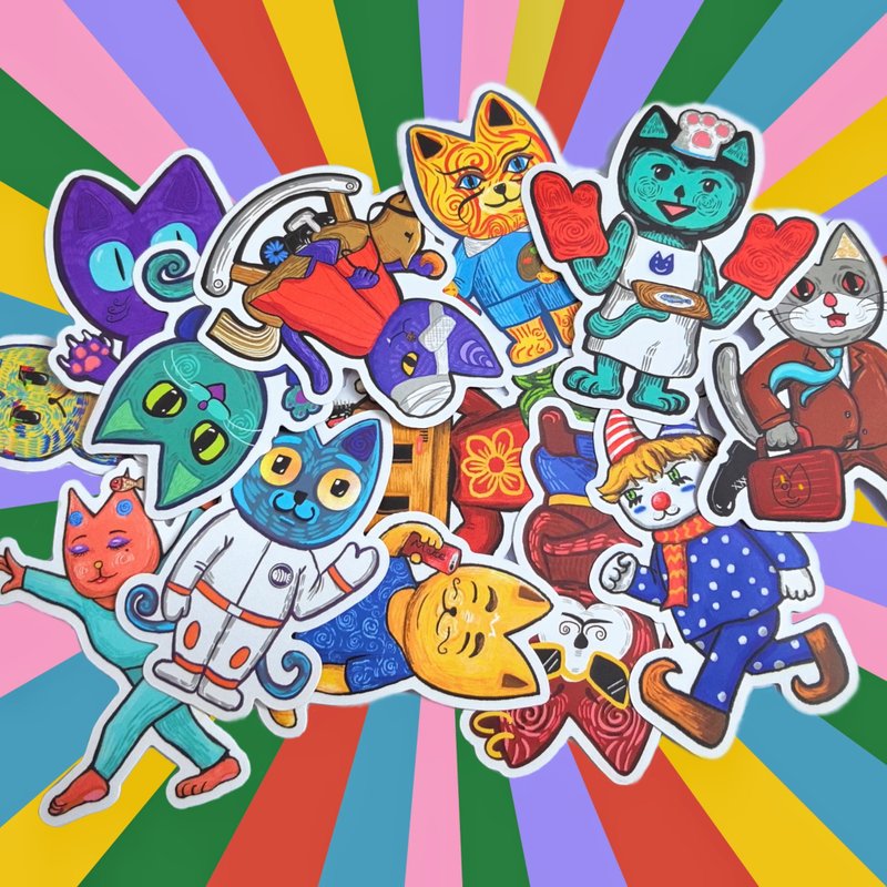 艺术家原创异形猫猫贴纸行李箱贴 - 贴纸 - 其他材质 多色