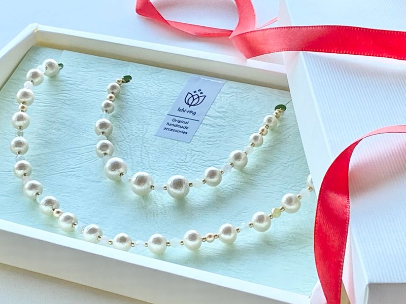 粉彩天然石与棉珠短项链 手链套组 圣诞限定礼盒 - 项链 - 半宝石 金色