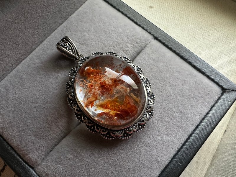 玫瑰红胶花 925银花托 - 项链 - 水晶 