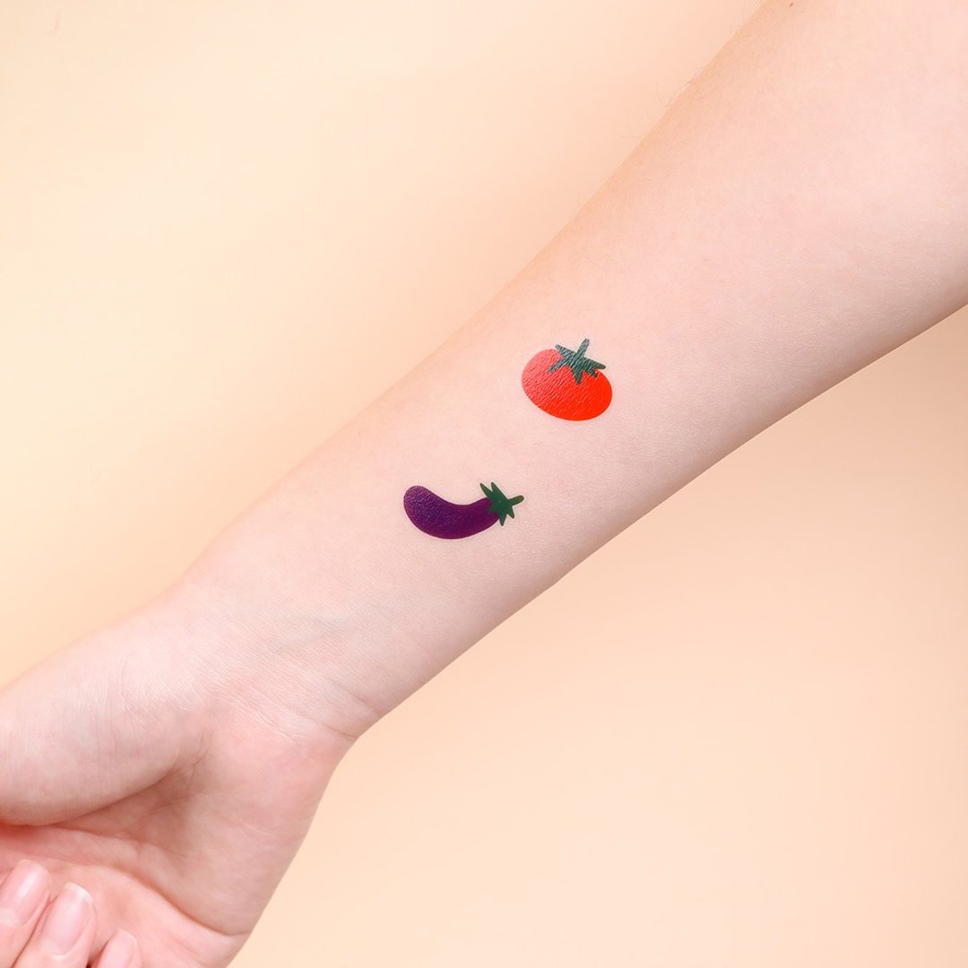 刺青纹身贴纸 - 番茄 茄子 蔬菜 Surprise Tattoos 2入 - 纹身贴 - 纸 红色