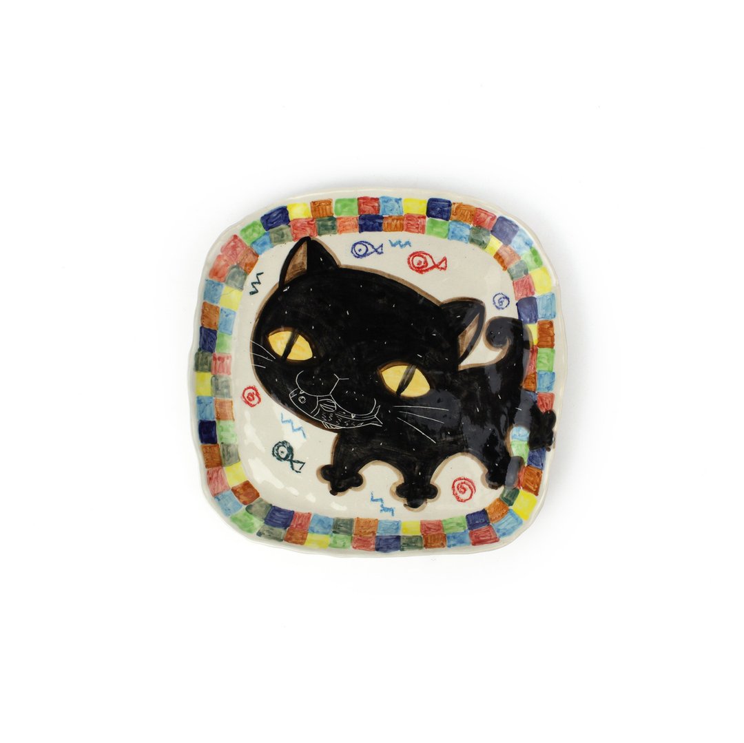Nice Little Clay 四脚方形大盘 可爱猫 0302XL-03 - 盘子/餐盘/盘架 - 陶 白色
