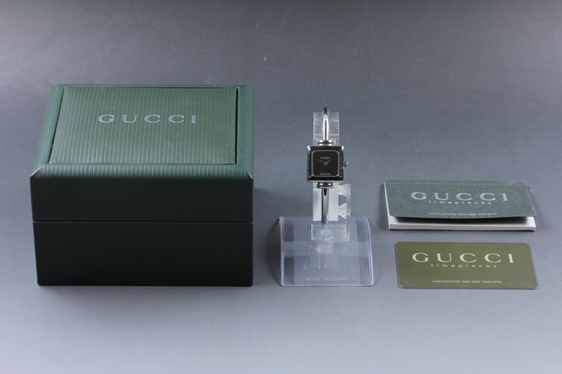【近全新，附原厂表盒】Gucci 1900L 黑色银面 方形石英女表 - 女表 - 其他金属 银色