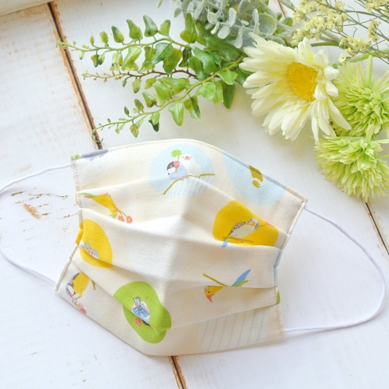 可洗涤、舒适且可爱的手工口罩 Parakeet  Java sparrow Cream - 口罩 - 棉．麻 黄色