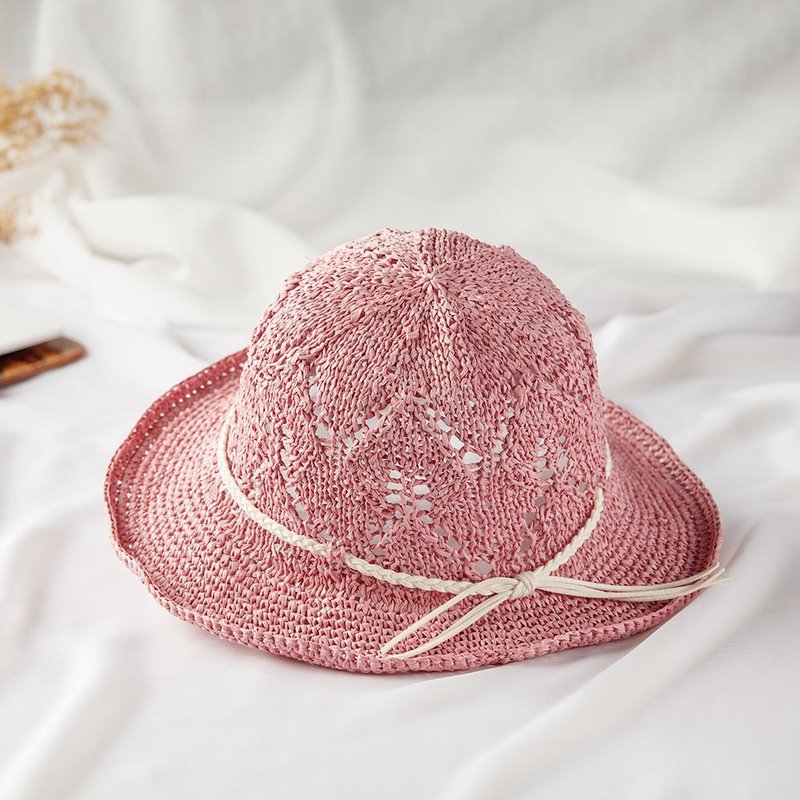 Bodhiyamas- 手工编织粉色篓空圆帽－The Geniality Pink - 帽子 - 其他材质 粉红色