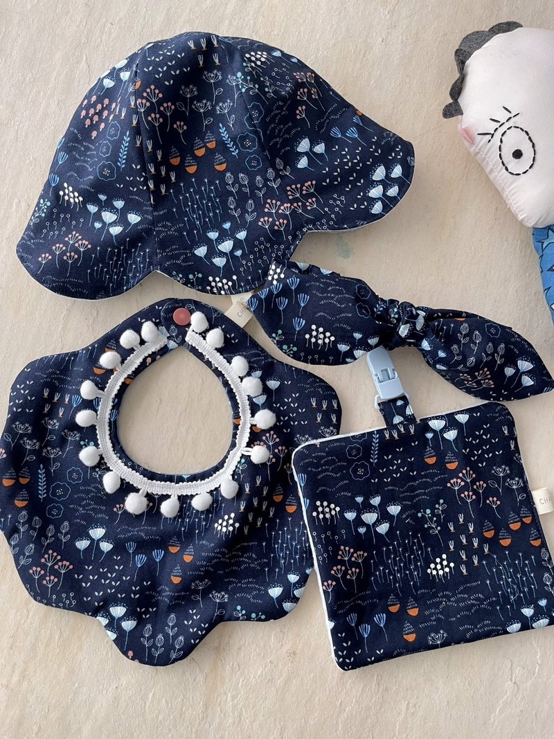 微生物花园弥月礼盒     手工制3件组/4件组 - 满月礼盒 - 棉．麻 蓝色