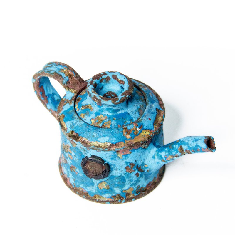 仿油罐壶系列 | 正把茶壶 - 仿旧 原矿红土胎 陈金旺手作 - 茶具/茶杯 - 陶 蓝色