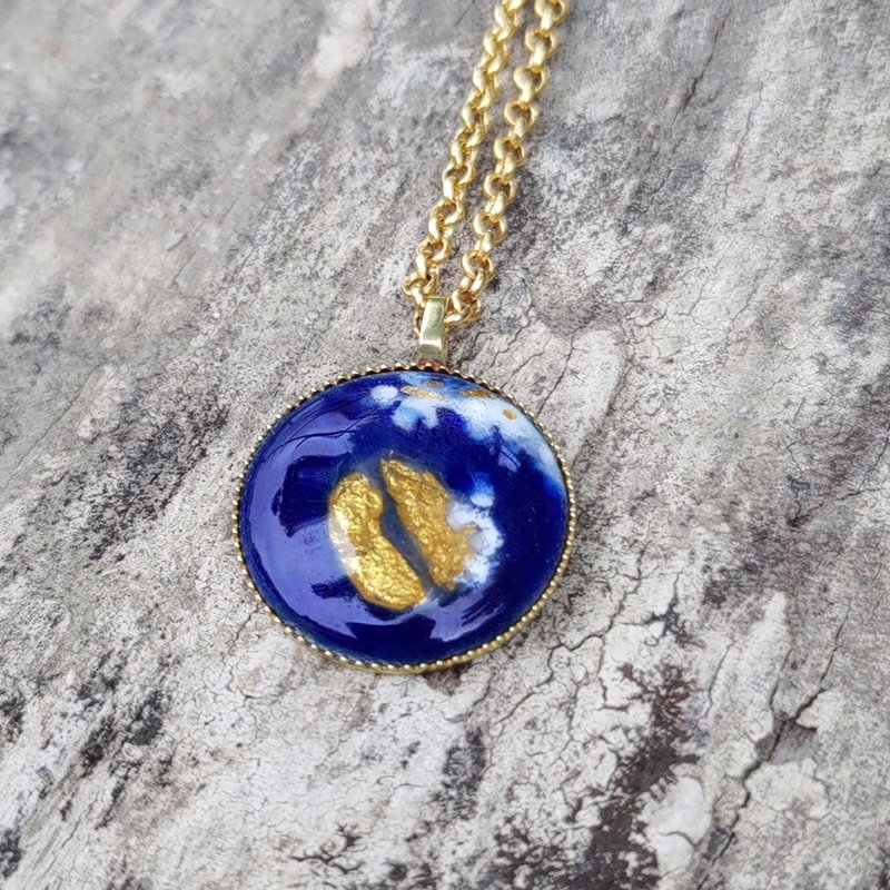 迷你画框 -珐琅画项链-咖啡豆 /黄铜 - 项链 - 其他金属 多色