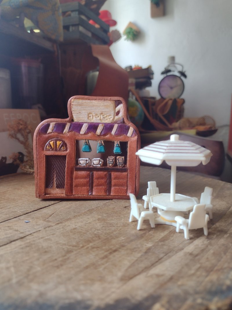 复古时尙咖啡店 可爱小房子纯牛皮 零钱/存钱筒 置物盒 - 储蓄罐 - 真皮 黑色