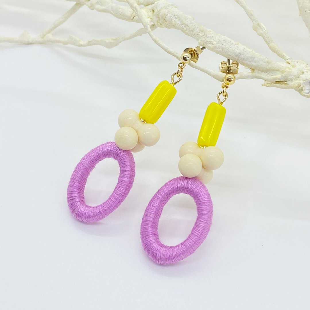Balloon earrings/earrings [purple] - 耳环/耳夹 - 绣线 紫色
