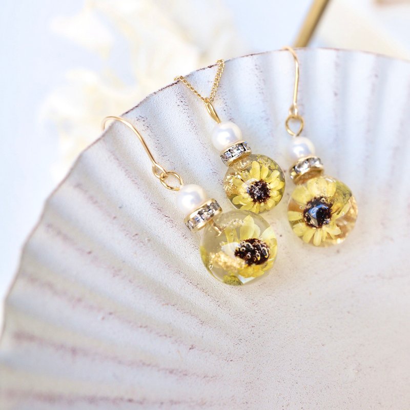 迷你向日葵饰品组 - 耳环/耳夹 - 植物．花 黄色