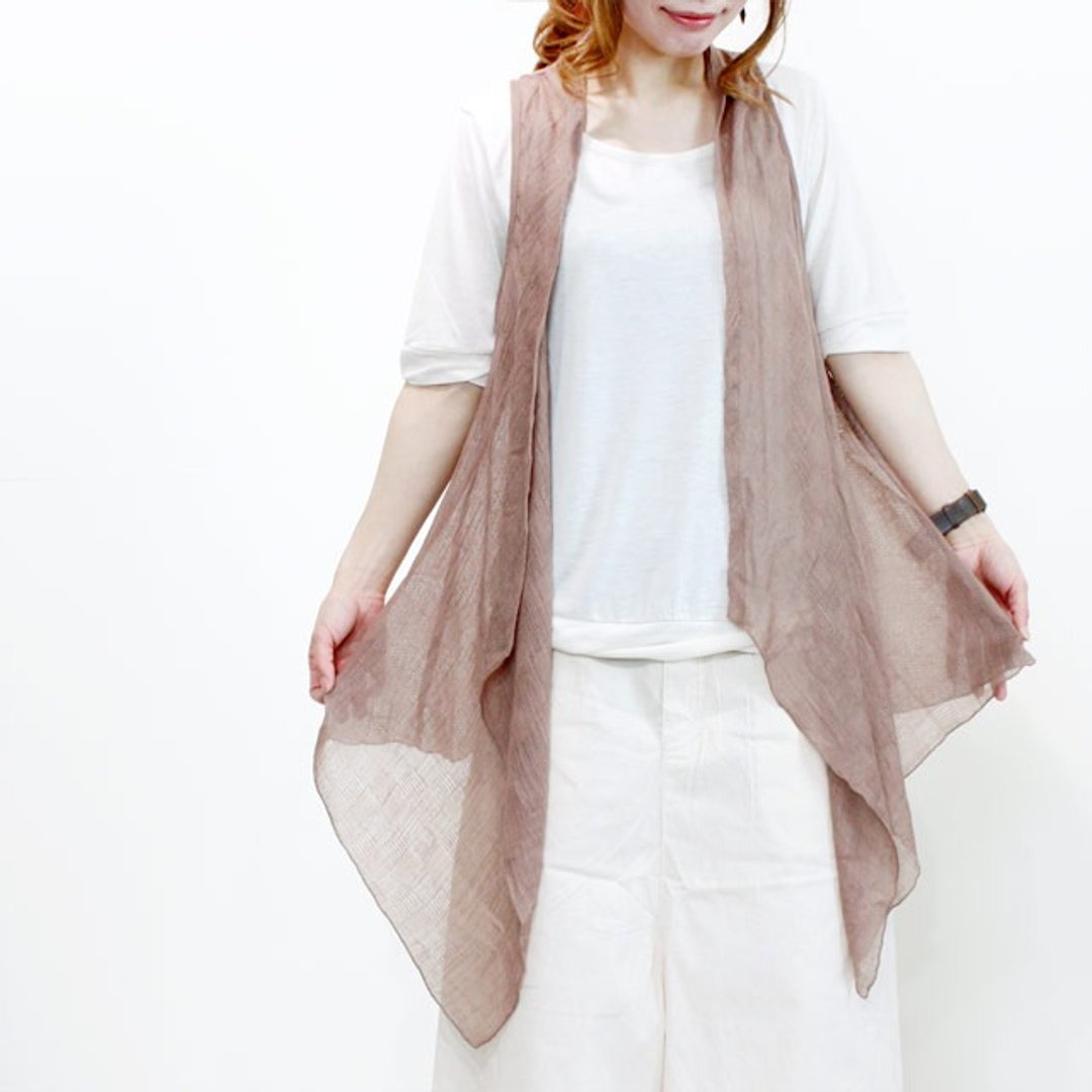 palette soft gauze long gillet - 女装背心 - 聚酯纤维 咖啡色
