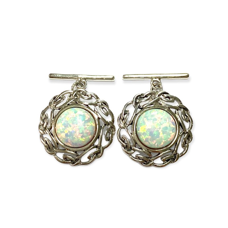 Celtic Style White Opal Love Knot Wedding Cufflinks For Groom 925 SterlingSilver - 袖扣 - 纯银 白色