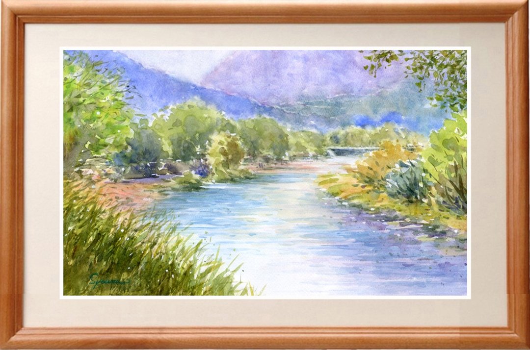 Water color painting Hotaka River in early summer - 海报/装饰画/版画 - 纸 绿色