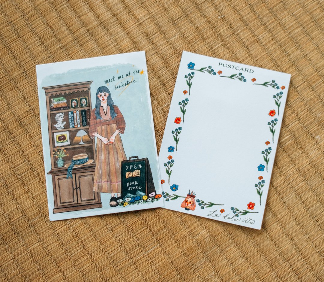Meet me at the book store 明信片 甜蜜生活 - 卡片/明信片 - 纸 蓝色