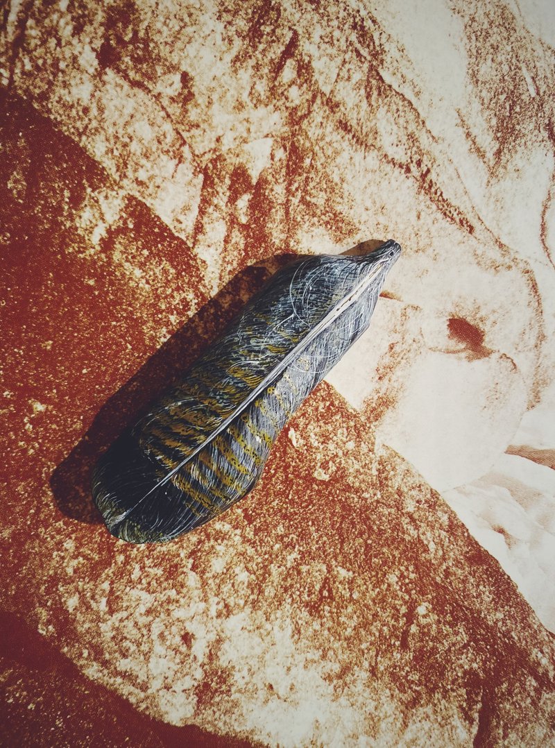 木刻手绘坠饰 - 羽毛 - 其他 - 木头 橘色