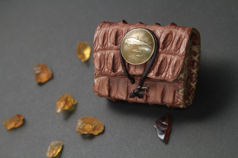 鳄鱼皮迷你盒 定制款 - 零钱包 - 真皮 咖啡色