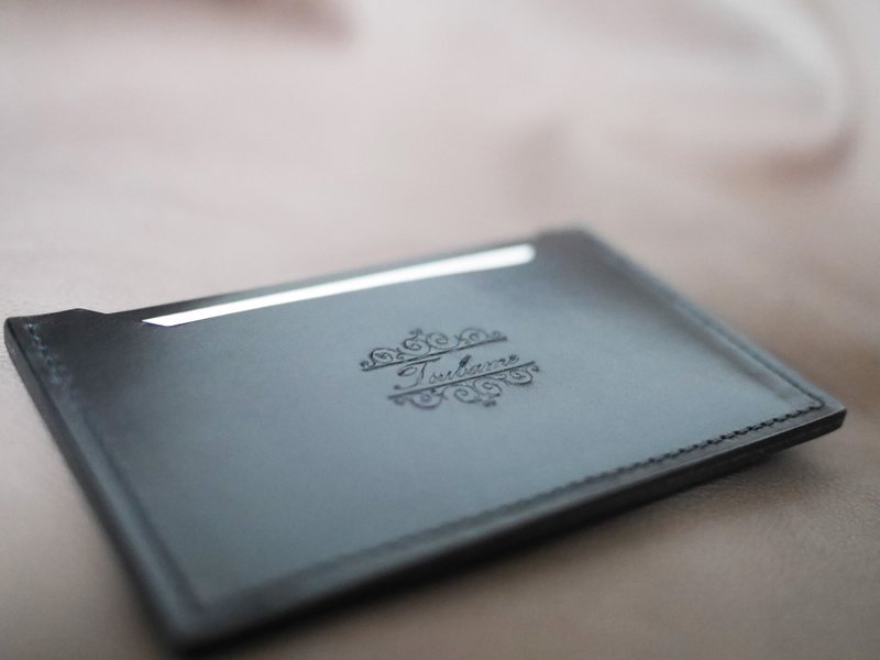 Tsubame - 意大利植鞣革极简黑名片夹 父亲节礼物 情人节礼物 - 名片夹/名片盒 - 真皮 黑色