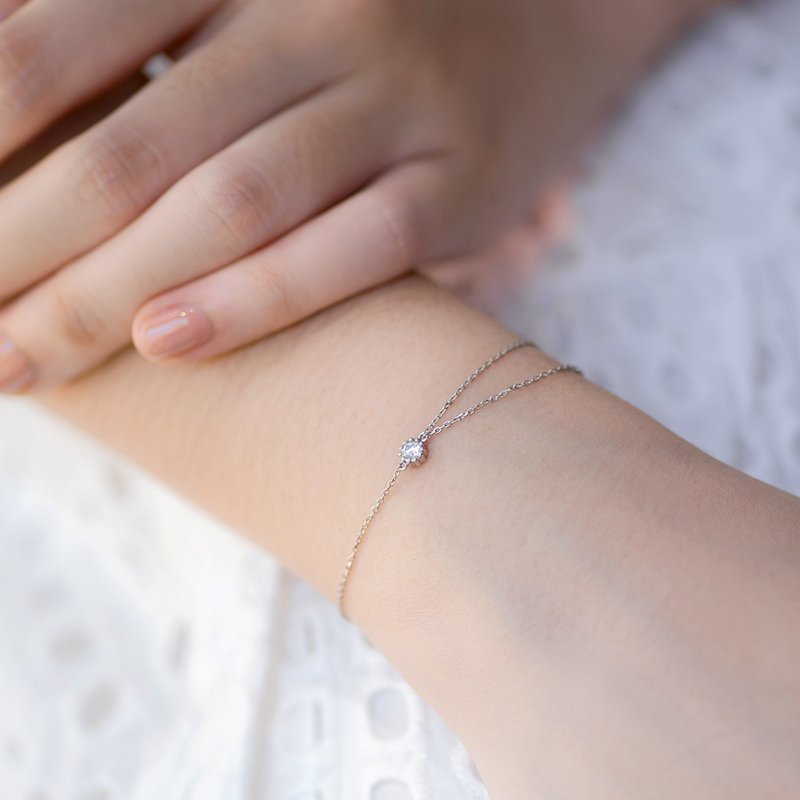 钻石18K双层手錬 美好年代风格 - 项链 - 宝石 白色