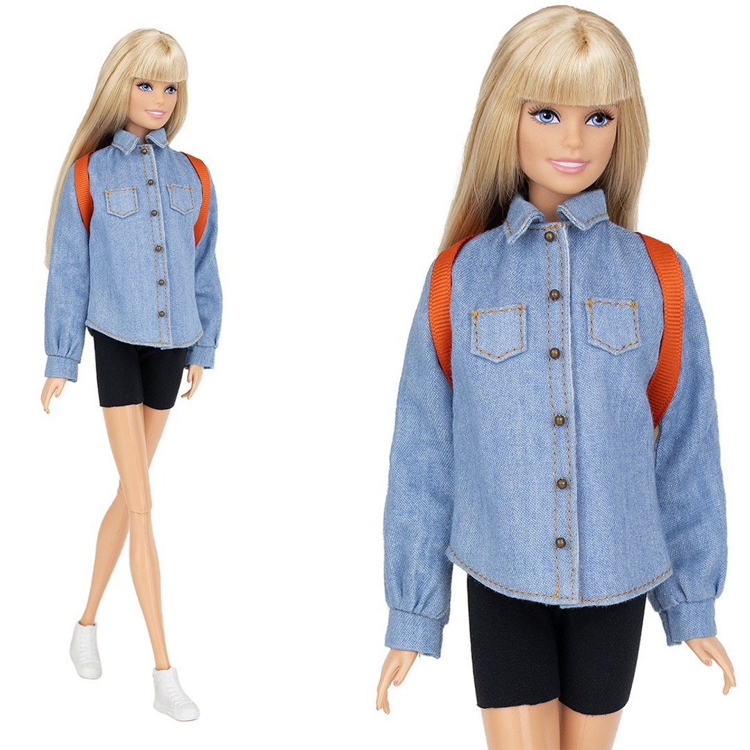 ELENPRIV Shirt+ biker shorts+ backpack outfit for Barbie MTM doll 30cm 11 1/2 in - 玩具/玩偶 - 聚酯纤维 多色