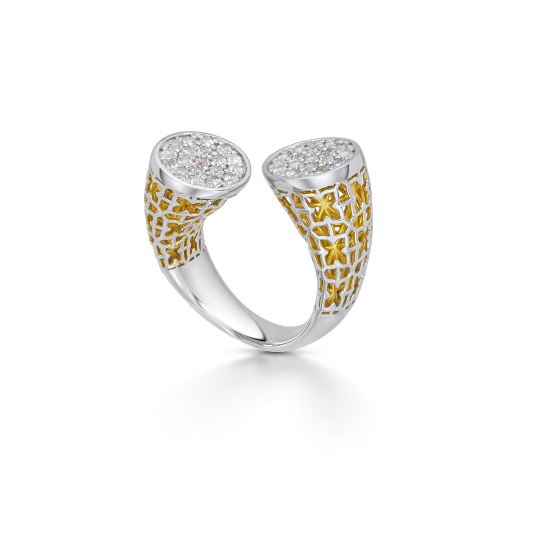 Nalikere Collection Silver Jewelry 925 Yellow Gold Plating with White Topaz - 戒指 - 宝石 银色