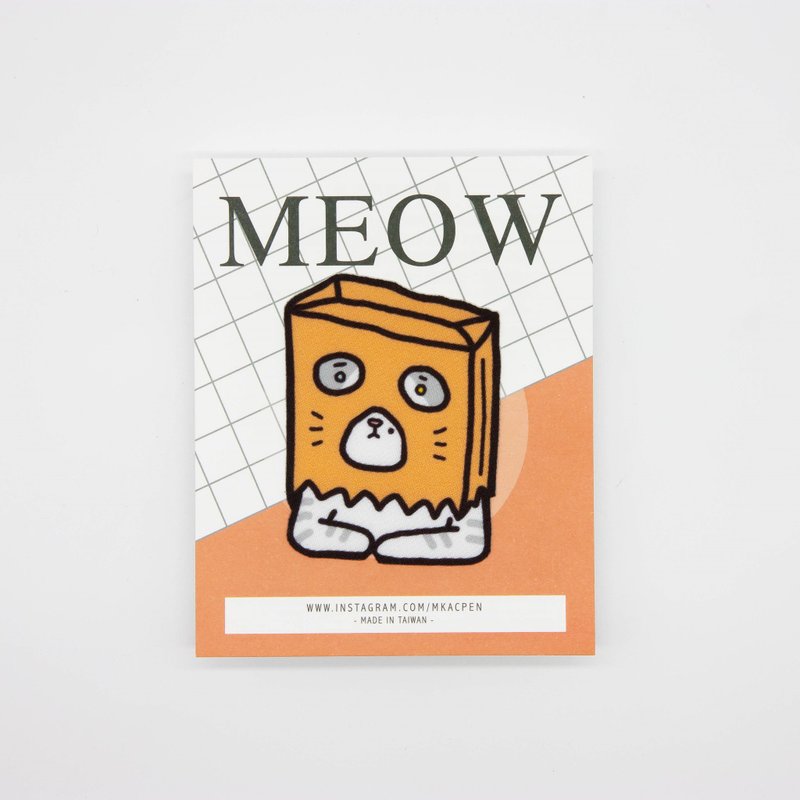 【烫片贴纸】Meow系列-纸袋白猫-Patch sticker熨烫贴/绣片/布章 - 徽章/别针 - 聚酯纤维 白色