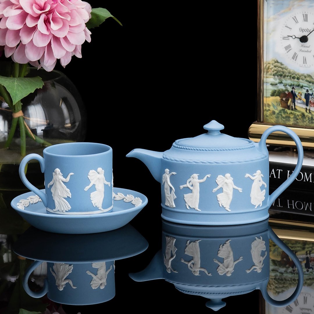 英国制wedgwood碧玉浮雕跳舞女神咖啡杯壼三件套 个人下午咖啡具 - 咖啡壶/周边 - 瓷 