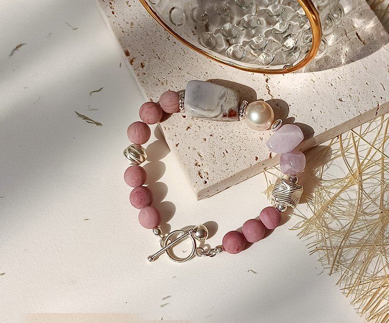 繁华花卉--925纯银手工订制 | 紫锂辉*蔷薇石*图纹玛瑙 - 手链/手环 - 宝石 多色