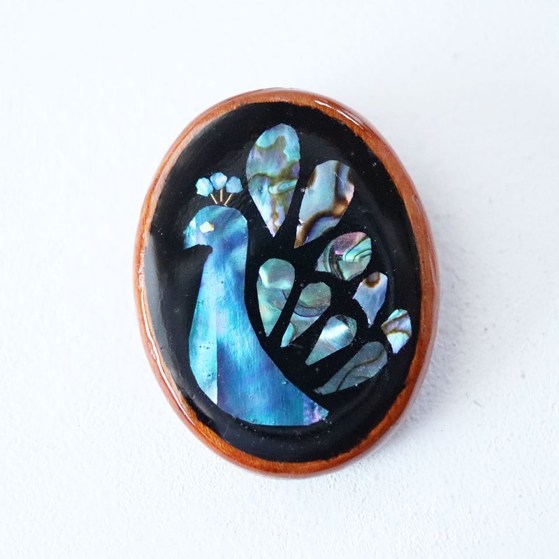 【天弓之雫】螺钿风木框胸针 孔雀 - 胸针 - 贝壳 蓝色