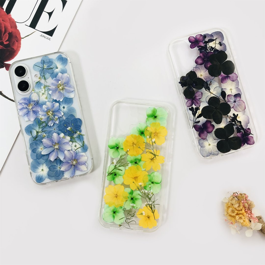 多款式天然押花手机壳 适用于iPhone 16 Pro Max Samsung S25 A35 - 手机壳/手机套 - 植物．花 