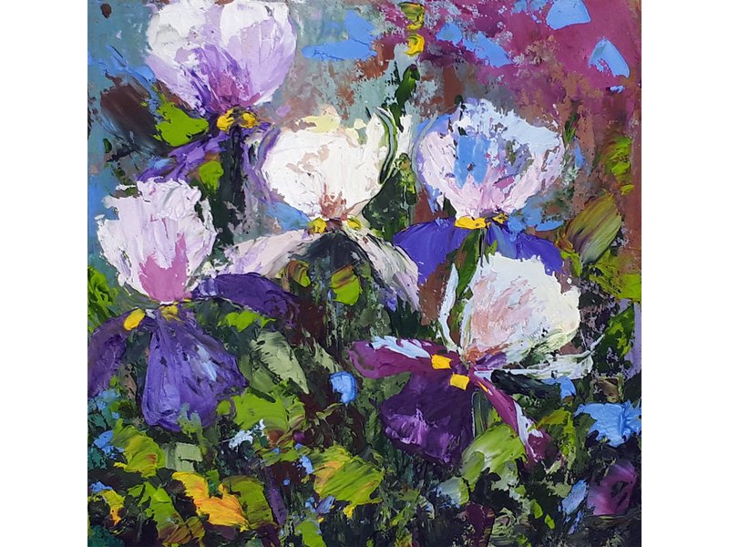 Iris Painting Floral Original Art Impasto Oil Painting Flowers Wall Decor - 墙贴/壁贴 - 其他材质 多色