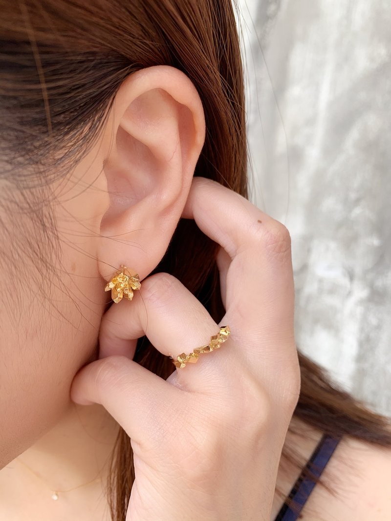 矿石结晶系列-小矿物耳环-一对(纯银 镀18k金)/可改夹 - 耳环/耳夹 - 纯银 金色